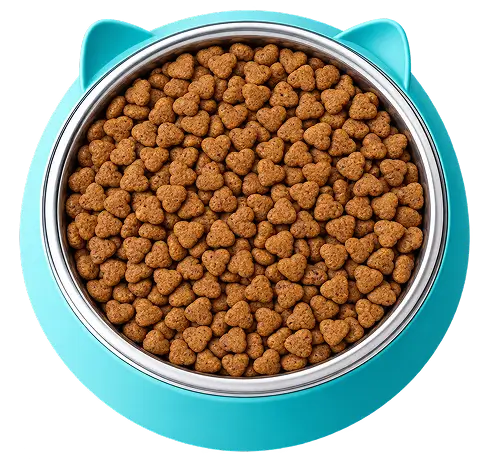A cat bowl filled with Hurayra dry food